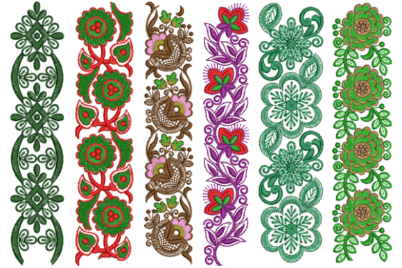 Intricate Flowers Borders Set for Apparel Design