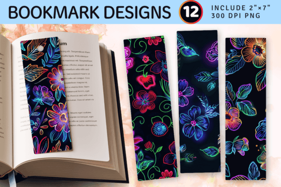 Neon Embroidery Flowers PNG Bookmark Design Review